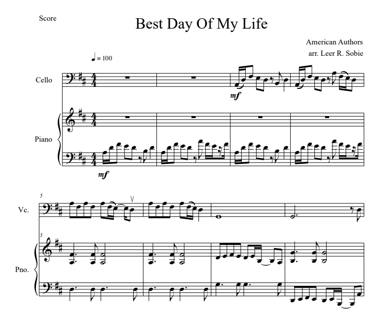 Best Day Of My Life - Cello and Piano